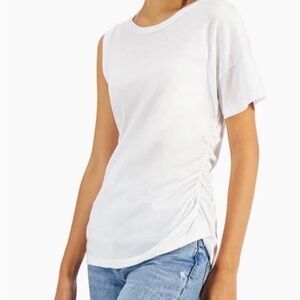 LNA White One Sleeve Tee Ruched Sides Size Medium